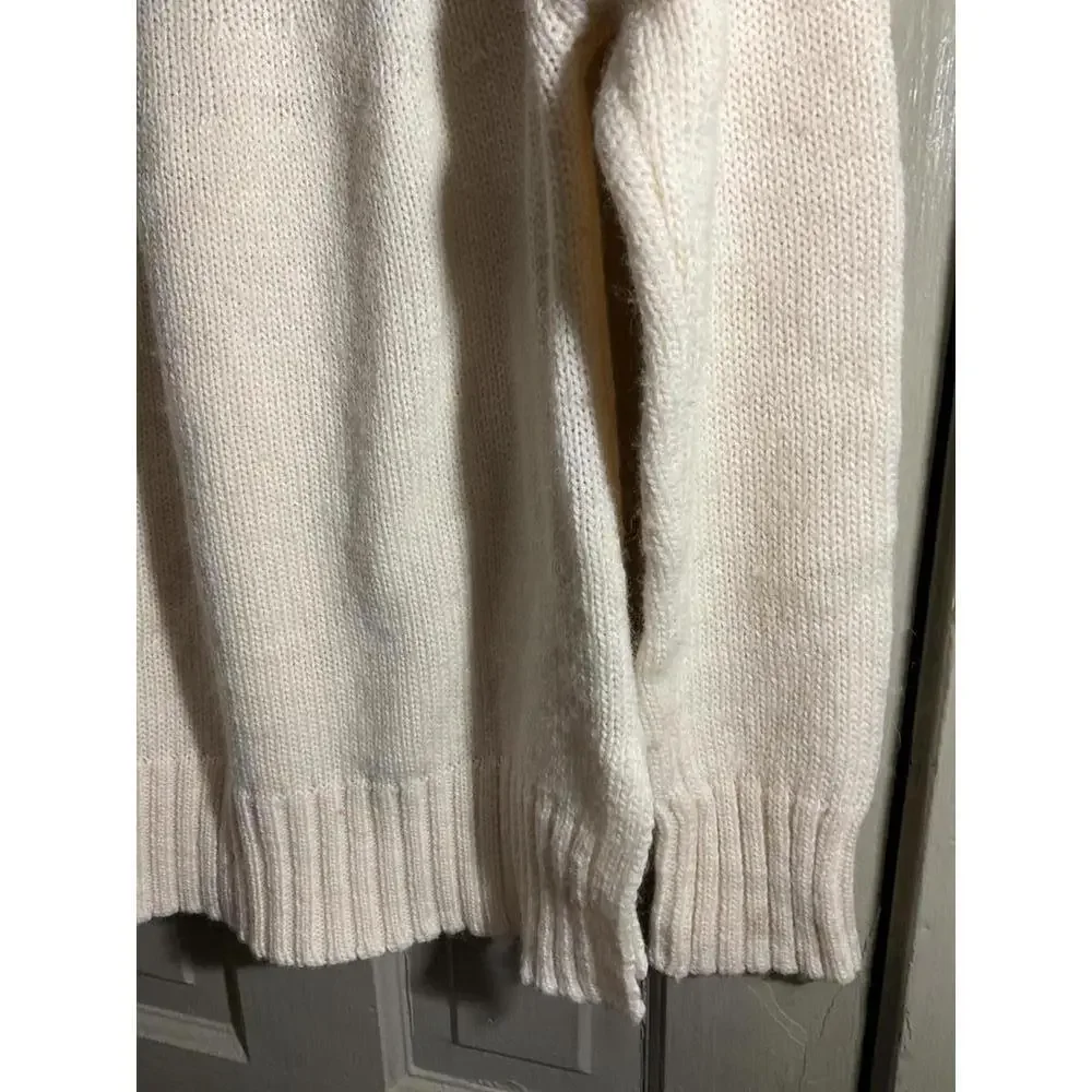 Alya White Wool Blend Turtleneck Sweater with Colorful Pattern Large - Picture 3 of 10